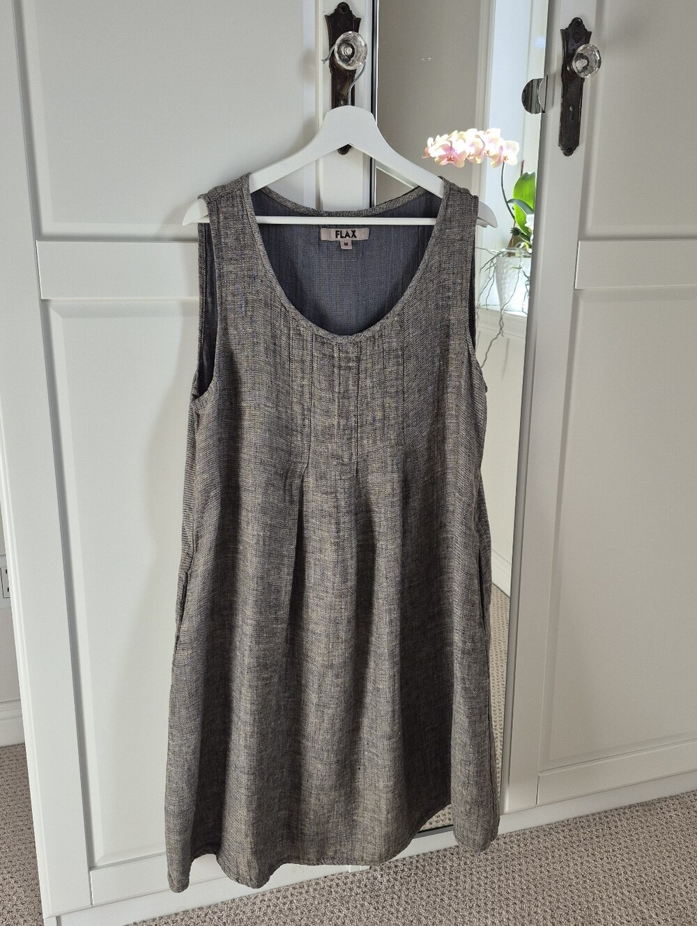 FLAX Linen Midi Gray Brown Relaxed Dress Size Medium